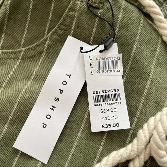Topshop Green Stripe Paperbag High Waist Shorts high rise 4 new - Picture 4 of 13